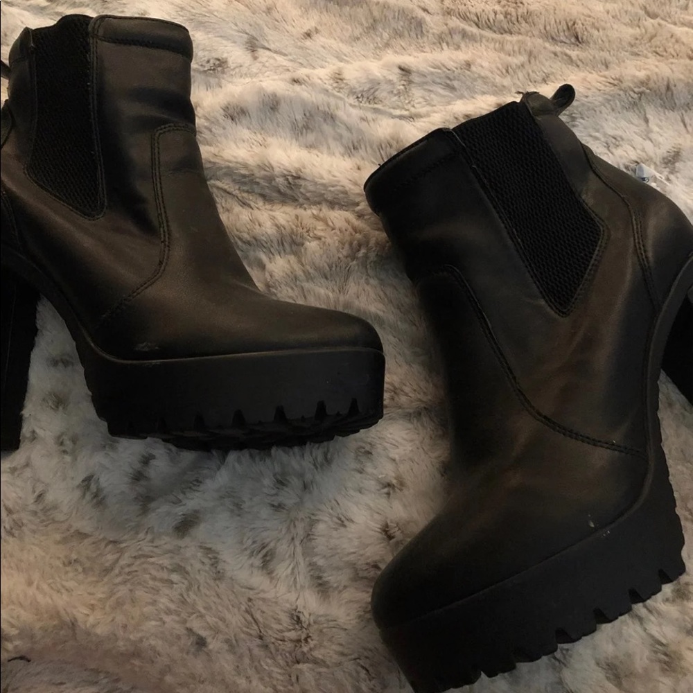 Chunky black heeled boots